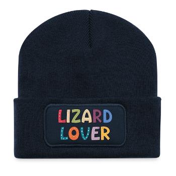 Buntes Eidechsenliebhaber-Design für T-Shirts - Recycelte Patch Beanie - French Navy - Vorne