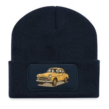 Yellow Vintage Carriage Illustration - Recycled Patch Beanie - french navy - Front