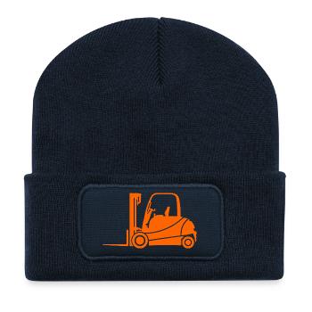 Forklift Silhouette: Transport & Forklift Driver - Recycled Patch Beanie - french navy - Front