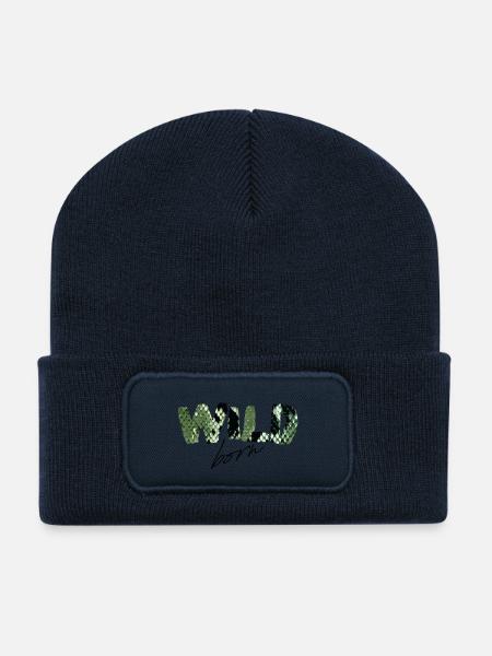 Wild Born Snake Print Letters - Recycled Patch Beanie - french navy