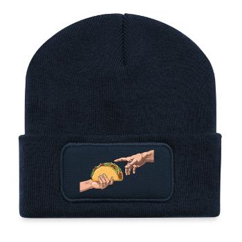 Taco Kreation Lustige Fiesta Mexikanischer Stil - Recycelte Patch Beanie - French Navy - Vorne