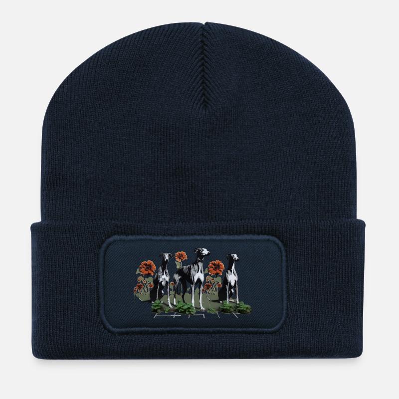 Galgos & Sonnenblumen im Garten - Recycelte Patch Beanie - French Navy