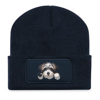 L’œil du chien sur le bord - Beanie recyclé à patch - bleu marine - Devant