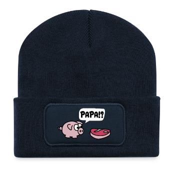 Papa Ruf Schwein witzig - Recycelte Patch Beanie - French Navy - Vorne