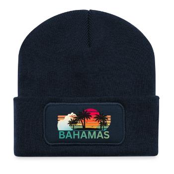 Bahamas Sunset Palm Silhouette - Recycled Patch Beanie - french navy - Front