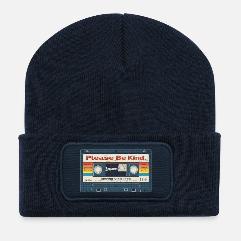 Please Be Kind Tape Aesthetic - Recycled Patch Beanie - french navy