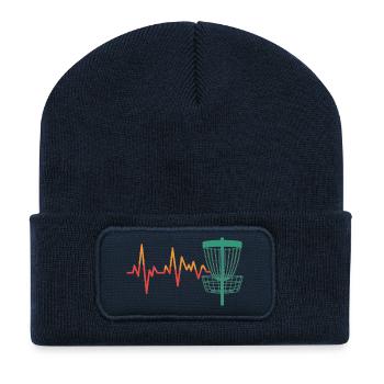 Herzschlag DiscGolf Motiv - Recycelte Patch Beanie - French Navy - Vorne