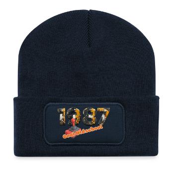 Vintage 1987 – Retro Joystick – Cool Old School - Recycled Patch Beanie - french navy - Front
