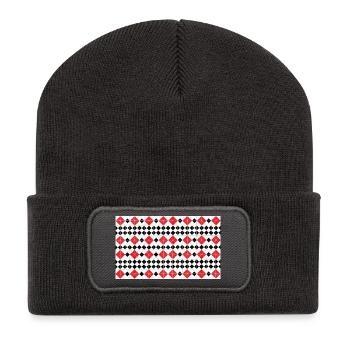 Geometrische rote Diamantstreifen - Recycelte Patch Beanie - Dunkelgrau - Vorne