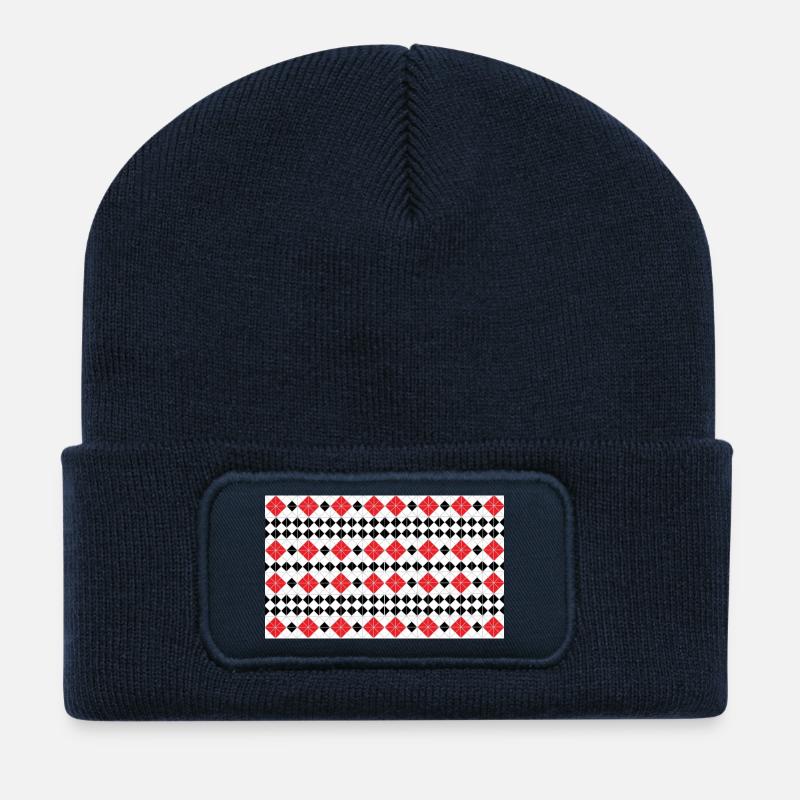 Geometrische rote Diamantstreifen - Recycelte Patch Beanie - French Navy