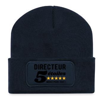 Cadeau Directeur 5 Étoiles - Merci pour tout ! - Beanie recyclé à patch - bleu marine - Devant