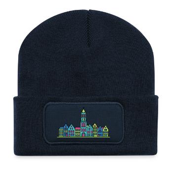 Utrechter Stadtsilhuett Domturm Moderne Linienkunst - Recycelte Patch Beanie - French Navy - Vorne