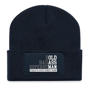 Kühner, knallharter Supermensch-Vater-Opa-Humor - Recycelte Patch Beanie - French Navy - Vorne