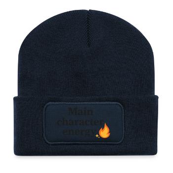 Main Character Energy mit Flamme - Recycelte Patch Beanie - French Navy - Vorne