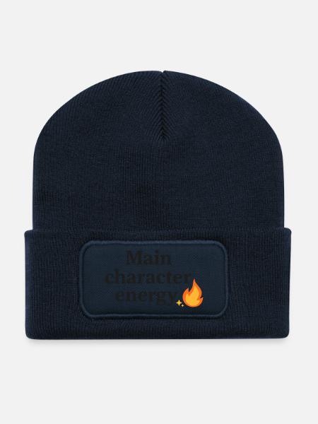 Main Character Energy with Flame - Recycled Patch Beanie - french navy
