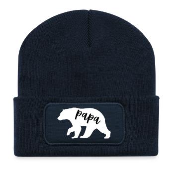 Papa Bear - Cute Family Gift for Father - Recycled Patch Beanie - french navy - Front