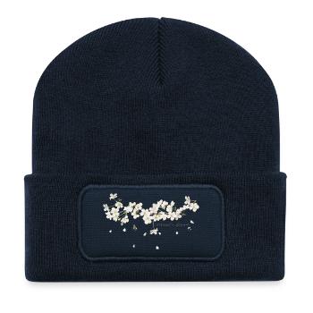 Cherry tree branch with white flowers illustration - Recycled Patch Beanie - french navy - Front