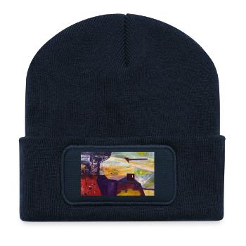 Abstrakte Stadtlandschaft - Recycelte Patch Beanie - French Navy - Vorne