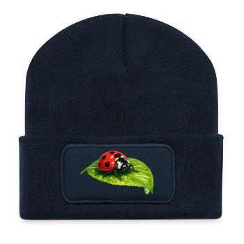 Coccinelle sur la feuille - Beanie recyclé à patch - bleu marine - Devant