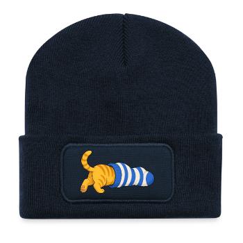 Chat dans la chaussette - Beanie recyclé à patch - bleu marine - Devant