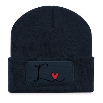 Buchstabe T Monogramm mit Herz - Recycelte Patch Beanie - French Navy - Vorne