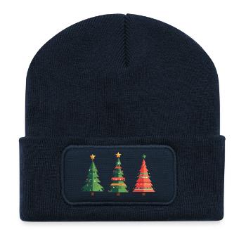 Triple motif de sapin de Noël - Beanie recyclé à patch - bleu marine - Devant
