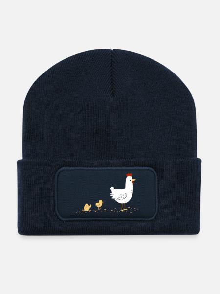 Huhn mit Küken - Recycelte Patch Beanie - French Navy