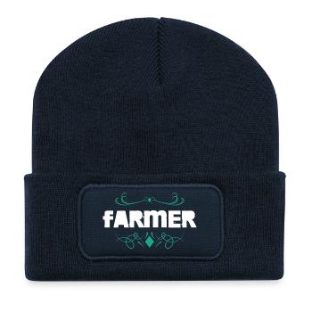 Lettrage de fermier avec ornements - Beanie recyclé à patch - bleu marine - Devant