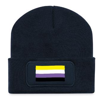 Drapeau non-binaire : fierté et identité - Beanie recyclé à patch - bleu marine - Devant