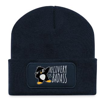 Recovery Is Badass Pinguin Dabbing Dab Dance Pose - Recycelte Patch Beanie - French Navy - Vorne