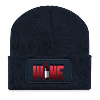 Wine bottle in large typography - Recycled Patch Beanie - french navy - Front