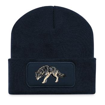 Wolf Illustration - Recycled Patch Beanie - french navy - Front