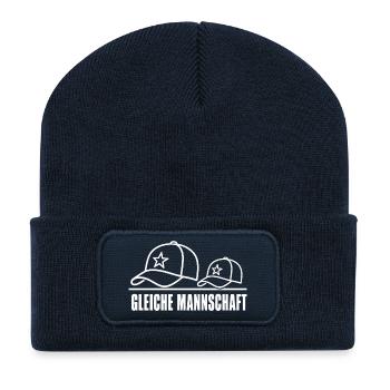 GLEICHE MANNSCHAFT – Partner-Look Caps Set Design - Recycelte Patch Beanie - French Navy - Vorne