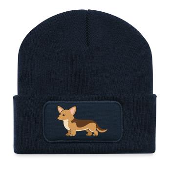 Cozy Corgi Silhouette Print - Recycled Patch Beanie - french navy - Front
