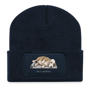Bedlington Terrier Yoga Dog Day 3 Attempting - Recycled Patch Beanie - french navy - Front