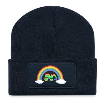 Regenbogen Kinder Bagger - Recycelte Patch Beanie - French Navy - Vorne