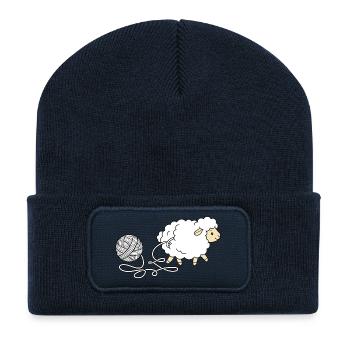 Yarn Sheep – süßes Häkelliebhaber-Strickgeschenk - Recycelte Patch Beanie - French Navy - Vorne