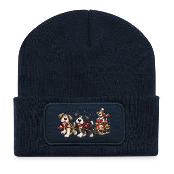 🎁 Weihnachts-Schlittenhunde - Recycelte Patch Beanie - French Navy - Vorne