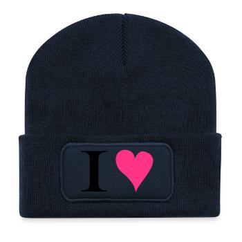 I love 2 - Beanie recyclé à patch - bleu marine - Devant