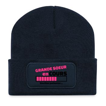 grande soeur en cours - Beanie recyclé à patch - bleu marine - Devant