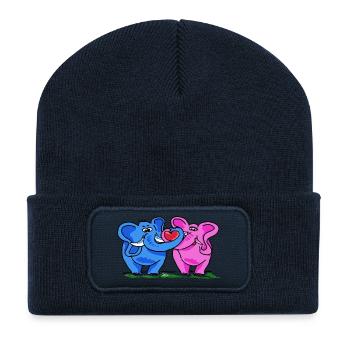 éléphants amoureux - Beanie recyclé à patch - bleu marine - Devant