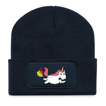 Farting unicorn rainbow - Recycled Patch Beanie - french navy - Front