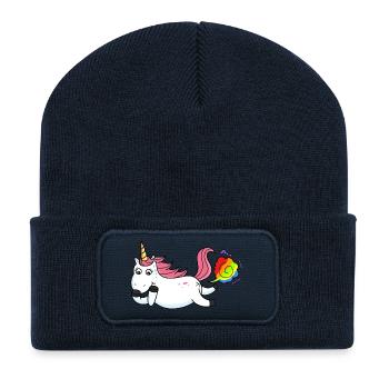 Farting unicorn rainbow - Recycled Patch Beanie - french navy - Front
