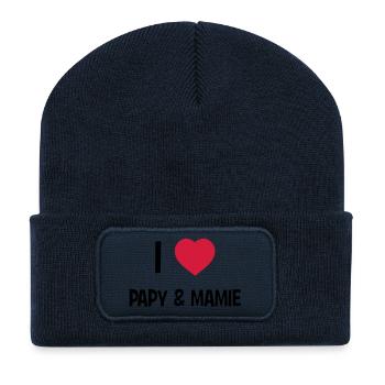 I Love Papy & Mamie - Recycled Patch Beanie - french navy - Front