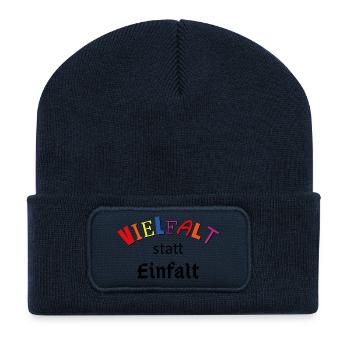 Vielfalt statt Einfalt - Recycelte Patch Beanie - French Navy - Vorne