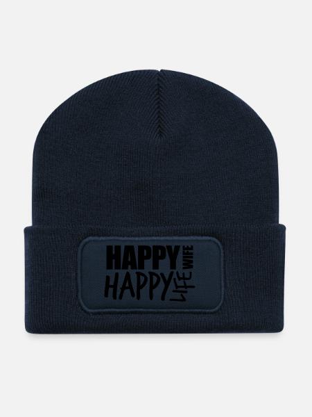 text cool happy wife life ehefrau gluecklich leben - Recycelte Patch Beanie - French Navy