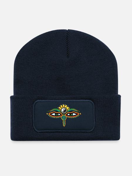 Augen des Buddha, Yin Yang, Weisheit & Erleuchtung - Recycelte Patch Beanie - French Navy