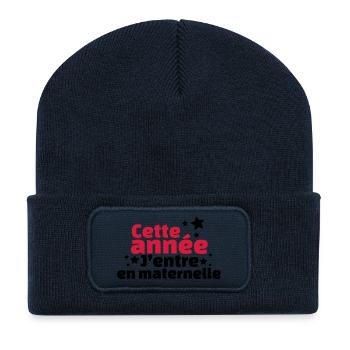 Cette année j'entre en maternelle - Beanie recyclé à patch - bleu marine - Devant