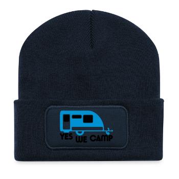 Caravane remorque Oui nous logo icône camp - Beanie recyclé à patch - bleu marine - Devant