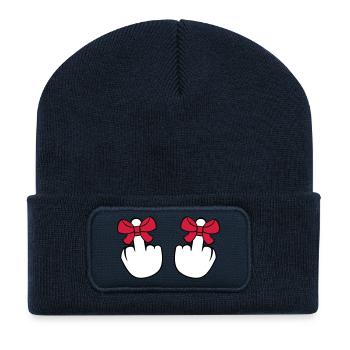 2 hands wanker middle finger show insulting fi - Recycled Patch Beanie - french navy - Front